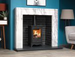 wood burning stove with marble surround