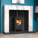 wood burning stove with marble surround